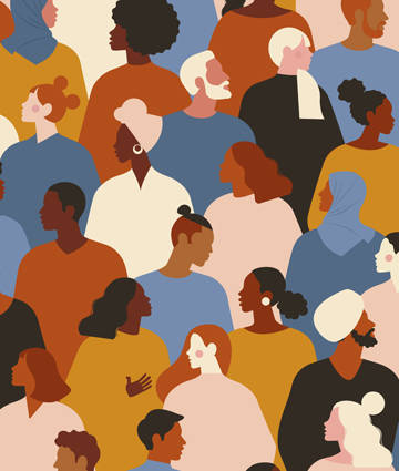 abstract graphic depicting diverse people in silhouette